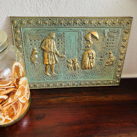 Vintage Art Repurposed Coal Box Brass Gallery Wall 15x10 Cottagecore Colonial -2 - Picture 1 of 10